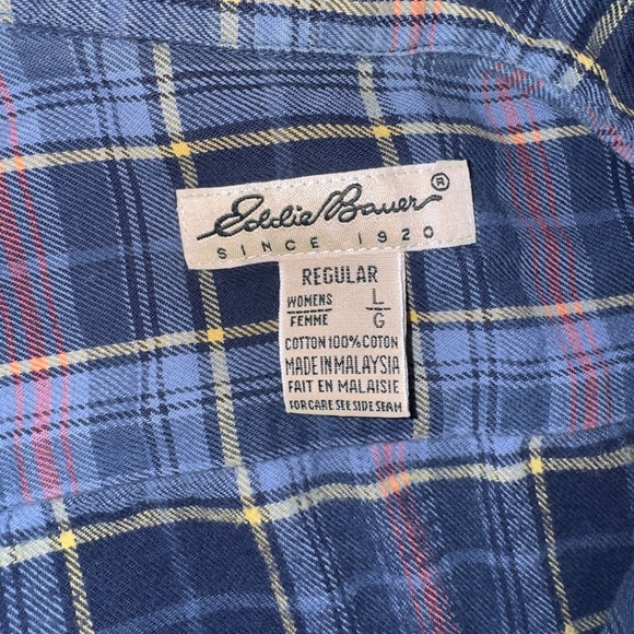 Eddie Bauer Women's Forest Flannel - Boyfriend Fit, Cotton, Blue & Pink, Sz L - Picture 7 of 8